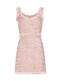 Fringe-Trimmed Tweed Sleeveless Minidress