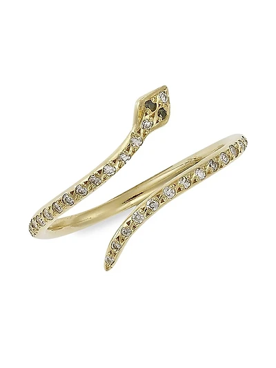 Small 18K Yellow Gold, Diamond & Tsavorite Snake Ring