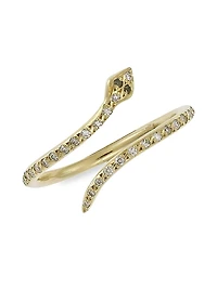 Small 18K Yellow Gold, Diamond & Tsavorite Snake Ring