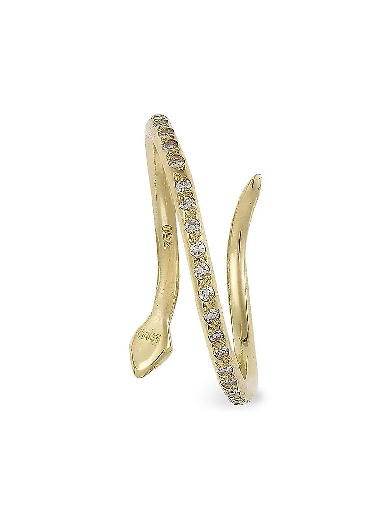 Small 18K Yellow Gold, Diamond & Tsavorite Snake Ring