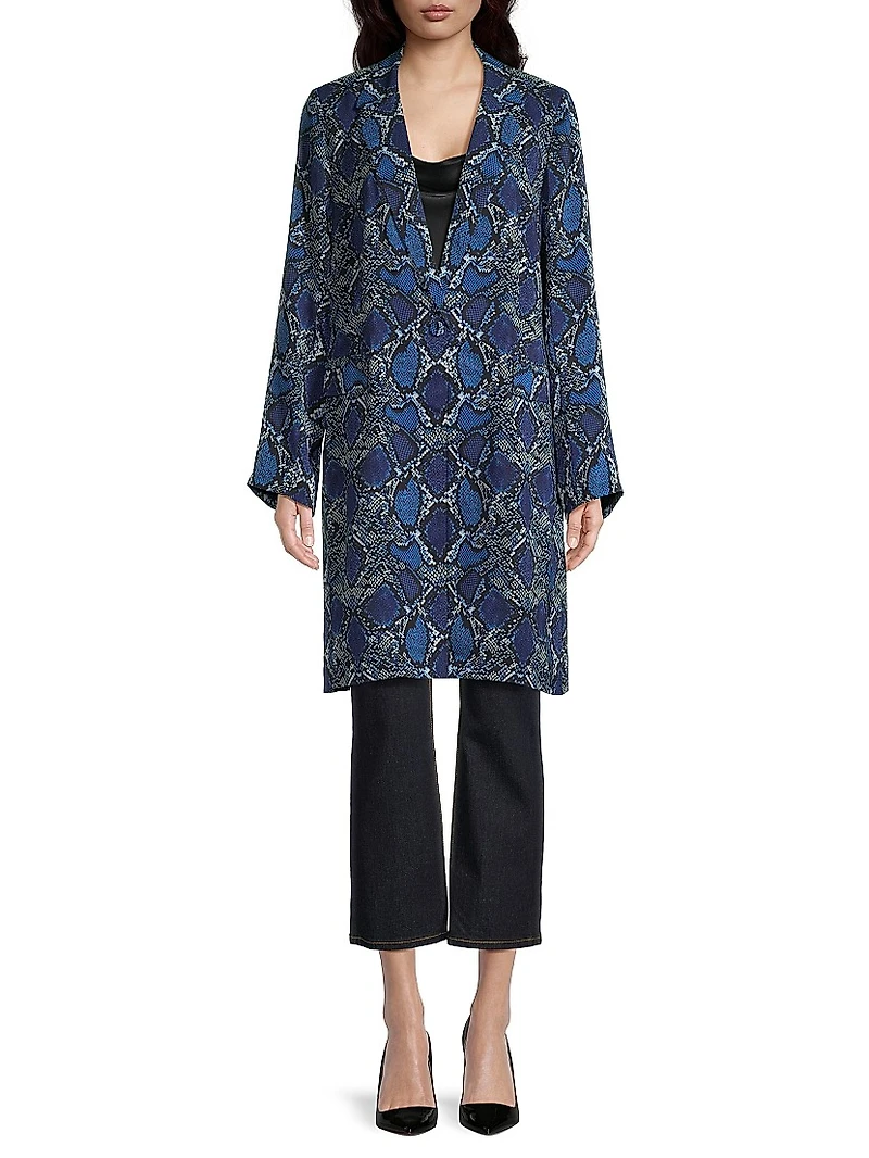 Leah Snakeskin Print Single-Button Overcoat