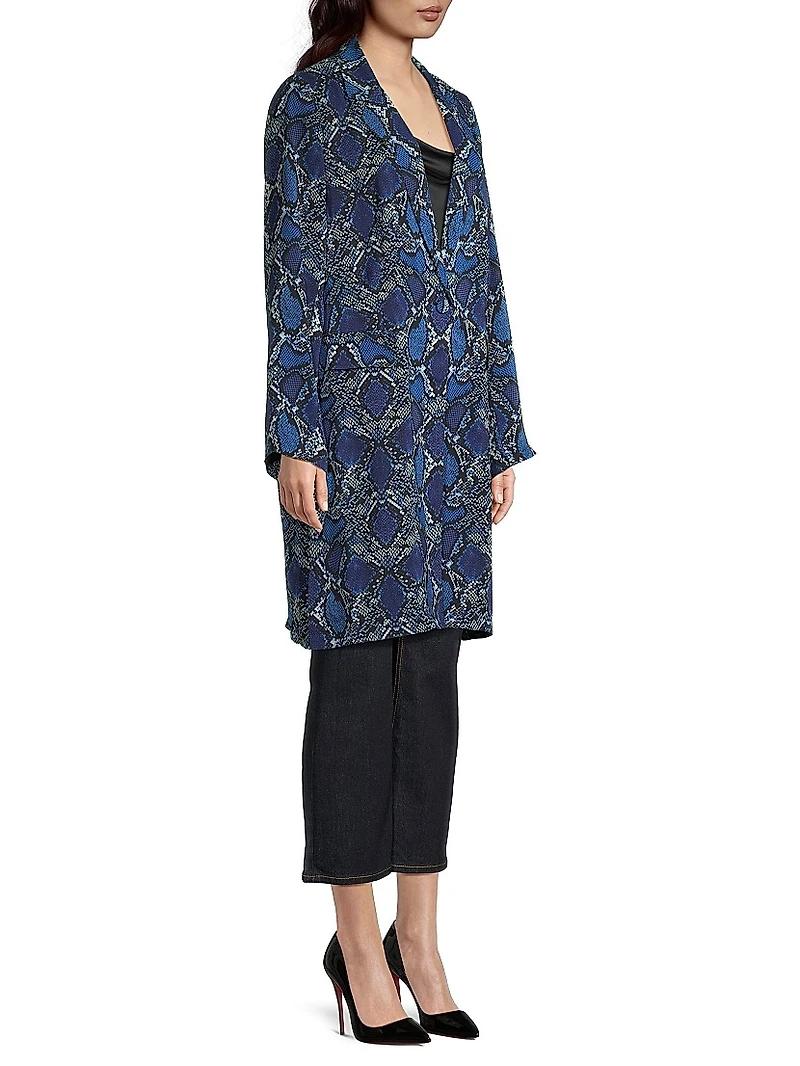 Leah Snakeskin Print Single-Button Overcoat