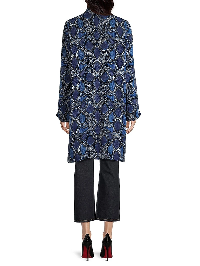 Leah Snakeskin Print Single-Button Overcoat