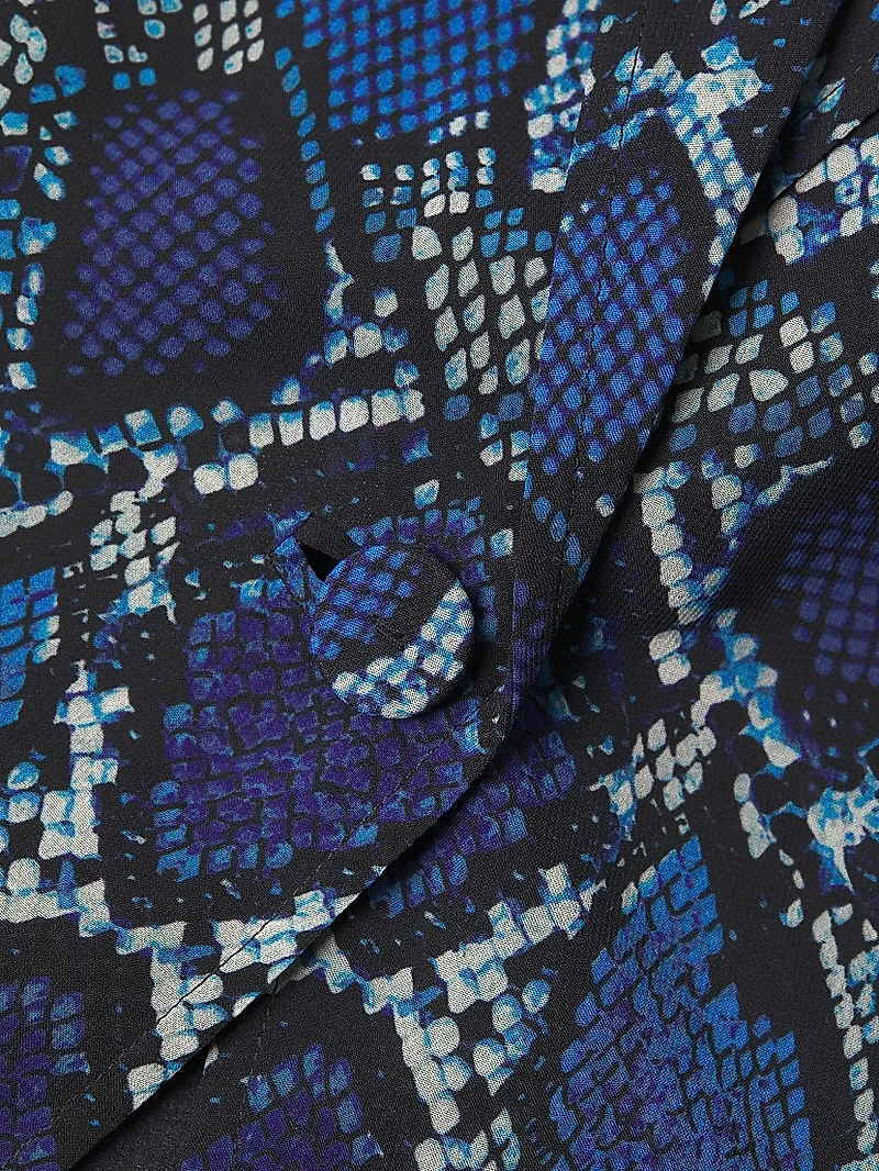 Leah Snakeskin Print Single-Button Overcoat