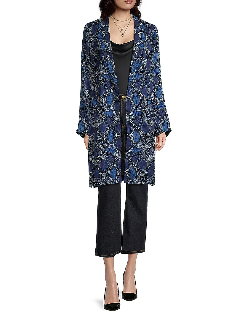 Leah Snakeskin Print Single-Button Overcoat