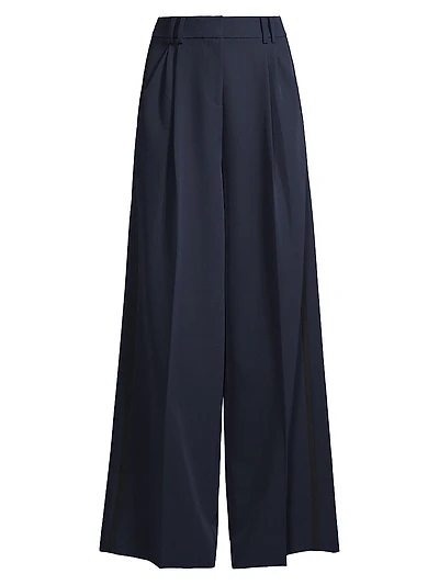 Eliza Pleated Twill Wide-Leg Pants