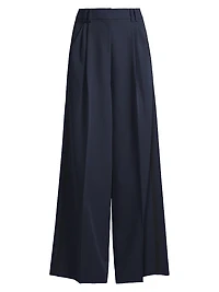 Eliza Pleated Twill Wide-Leg Pants