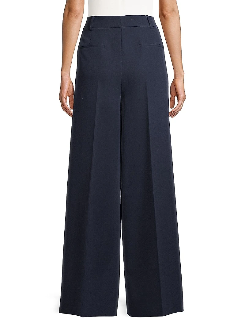 Eliza Pleated Twill Wide-Leg Pants