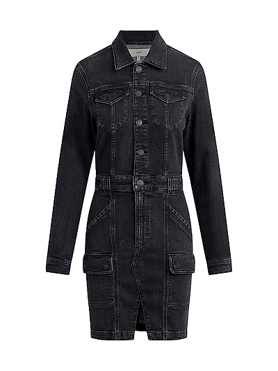 Reconstructed Denim Long-Sleeve Minidress