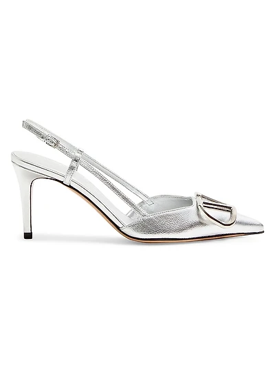 VLogo Signature Slingback Pumps In Laminated Nappa Leather 80mm