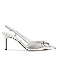 VLogo Signature Slingback Pumps In Laminated Nappa Leather 80mm