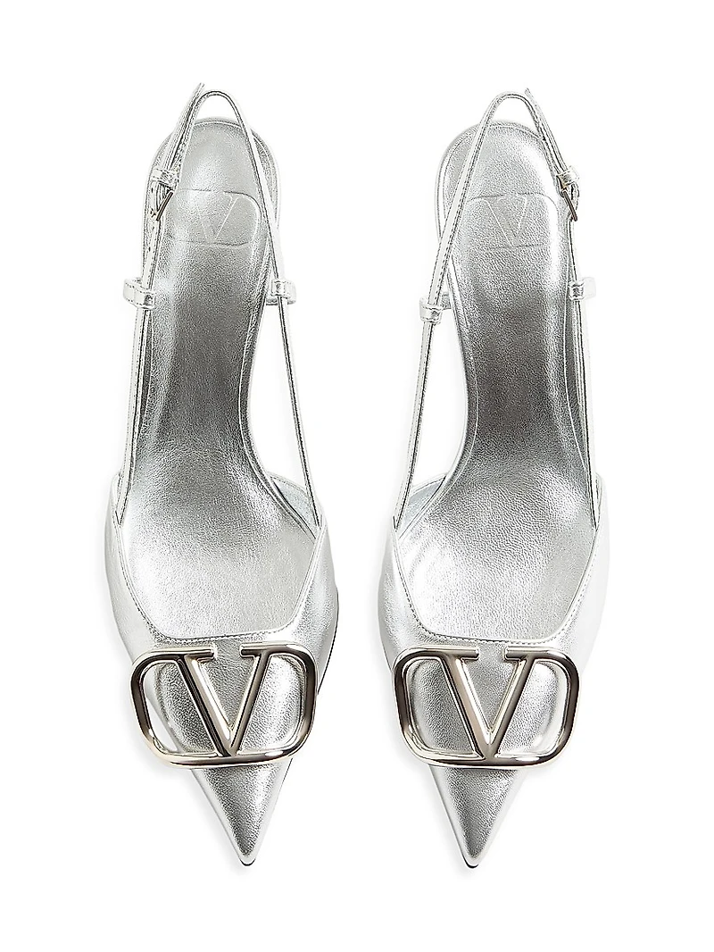 VLogo Signature Slingback Pumps In Laminated Nappa Leather 80mm