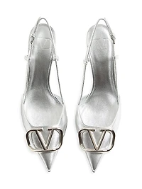 VLogo Signature Slingback Pumps In Laminated Nappa Leather 80mm