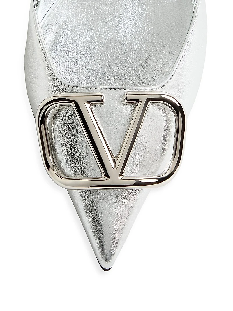 VLogo Signature Slingback Pumps In Laminated Nappa Leather 80mm