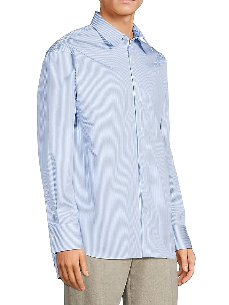 Pinstriped Cotton Button-Front Shirt