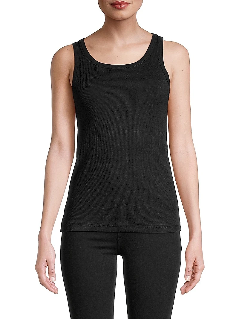 Rib-Knit Cotton-Blend Scoopneck Tank Top