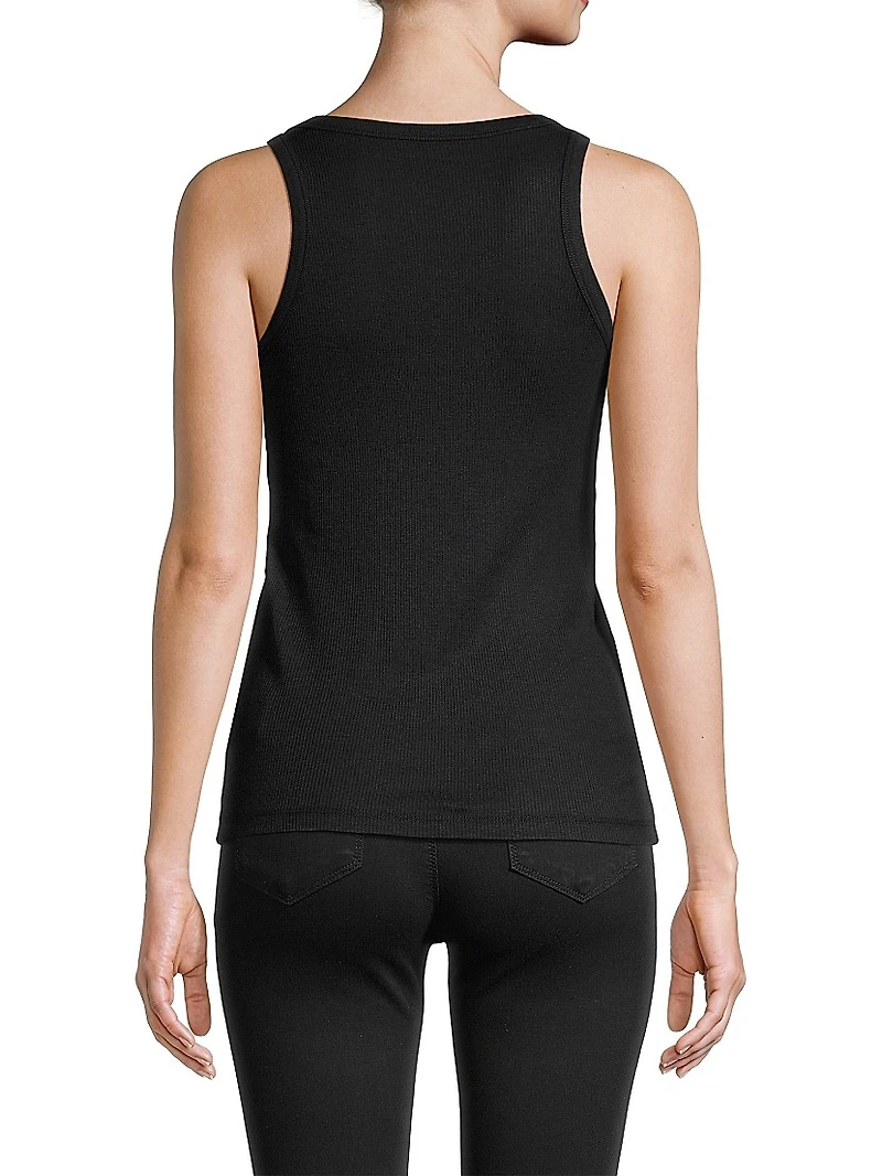 Rib-Knit Cotton-Blend Scoopneck Tank Top
