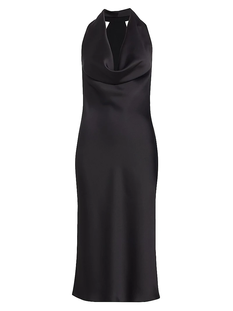 Satin Cowlneck Midi-Dress