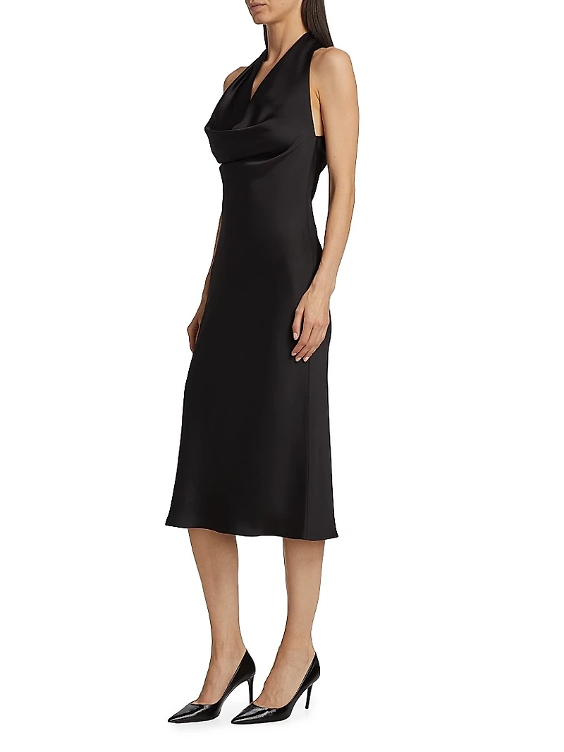 Satin Cowlneck Midi-Dress