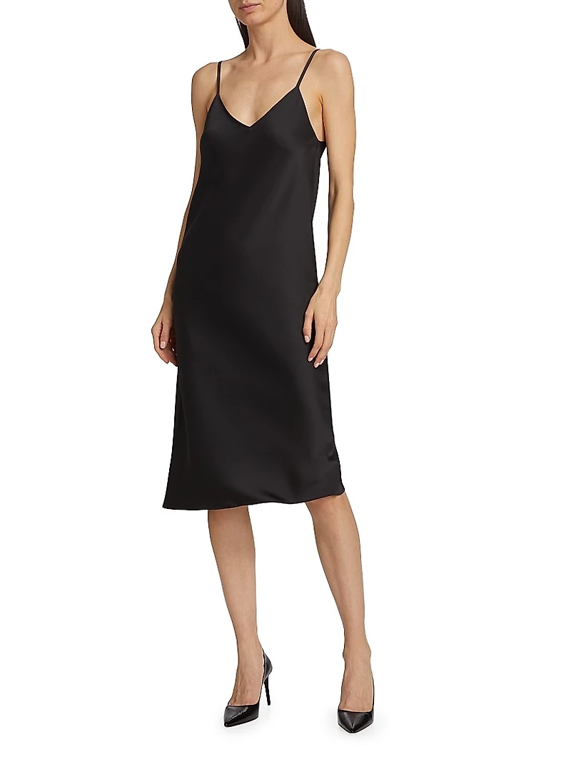Satin Bias-Cut Slip Midi-Dress