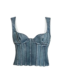 Cotton Denim Crop Bustier Top