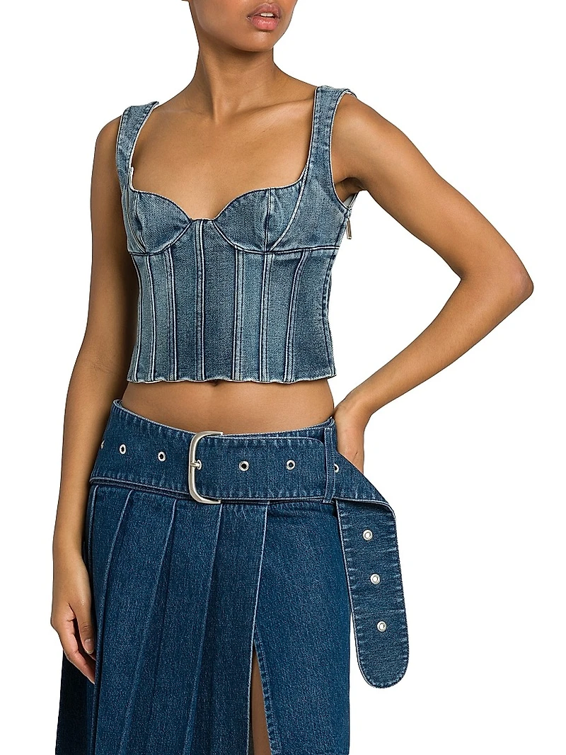 Cotton Denim Crop Bustier Top