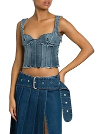 Cotton Denim Crop Bustier Top