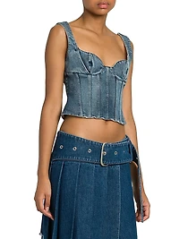 Cotton Denim Crop Bustier Top