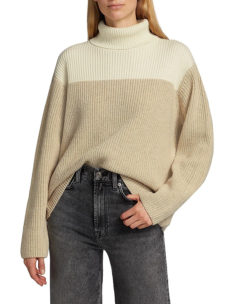 Colorblocked Wool-Blend Turtleneck Sweater