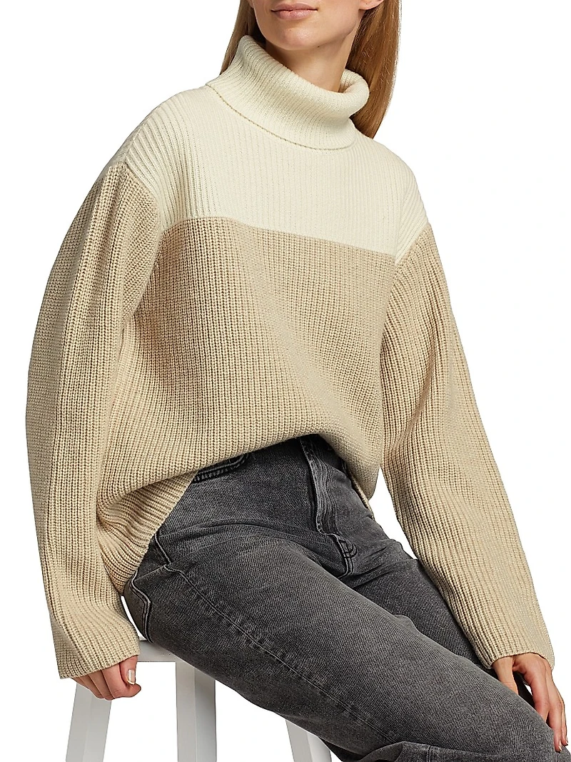 Colorblocked Wool-Blend Turtleneck Sweater