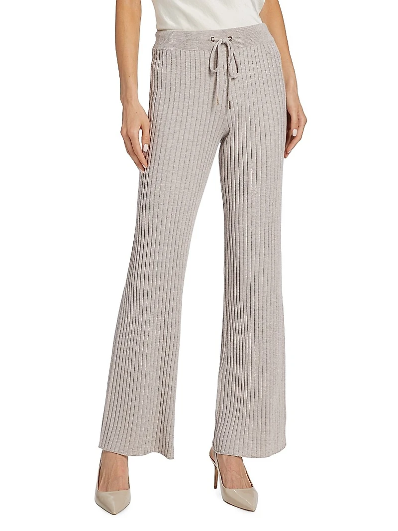 Wide Rib-Knit Drawstring Pants