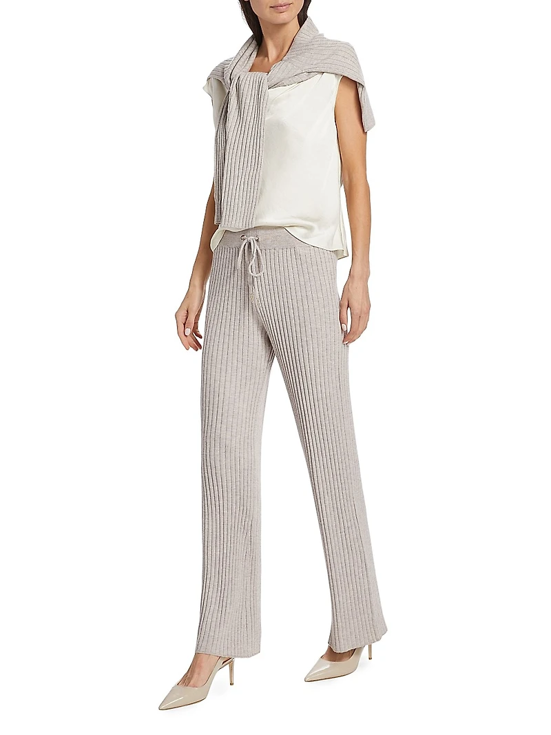 Wide Rib-Knit Drawstring Pants