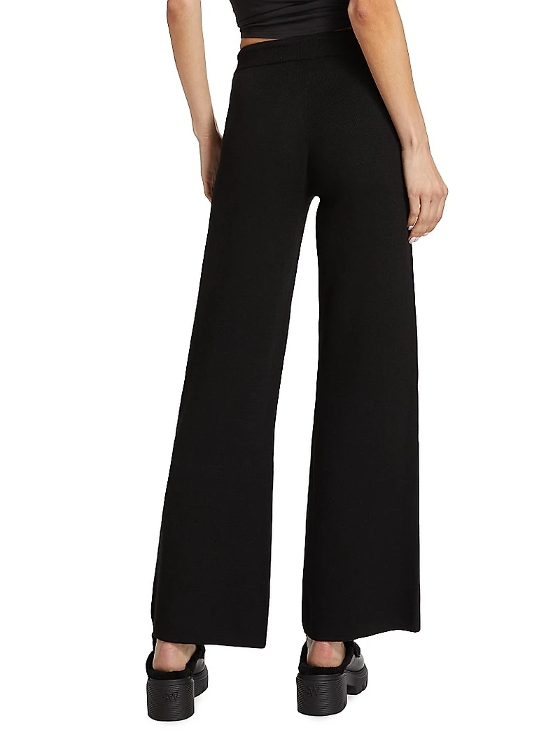 Double-Knit Wide-Leg Drawstring Pants