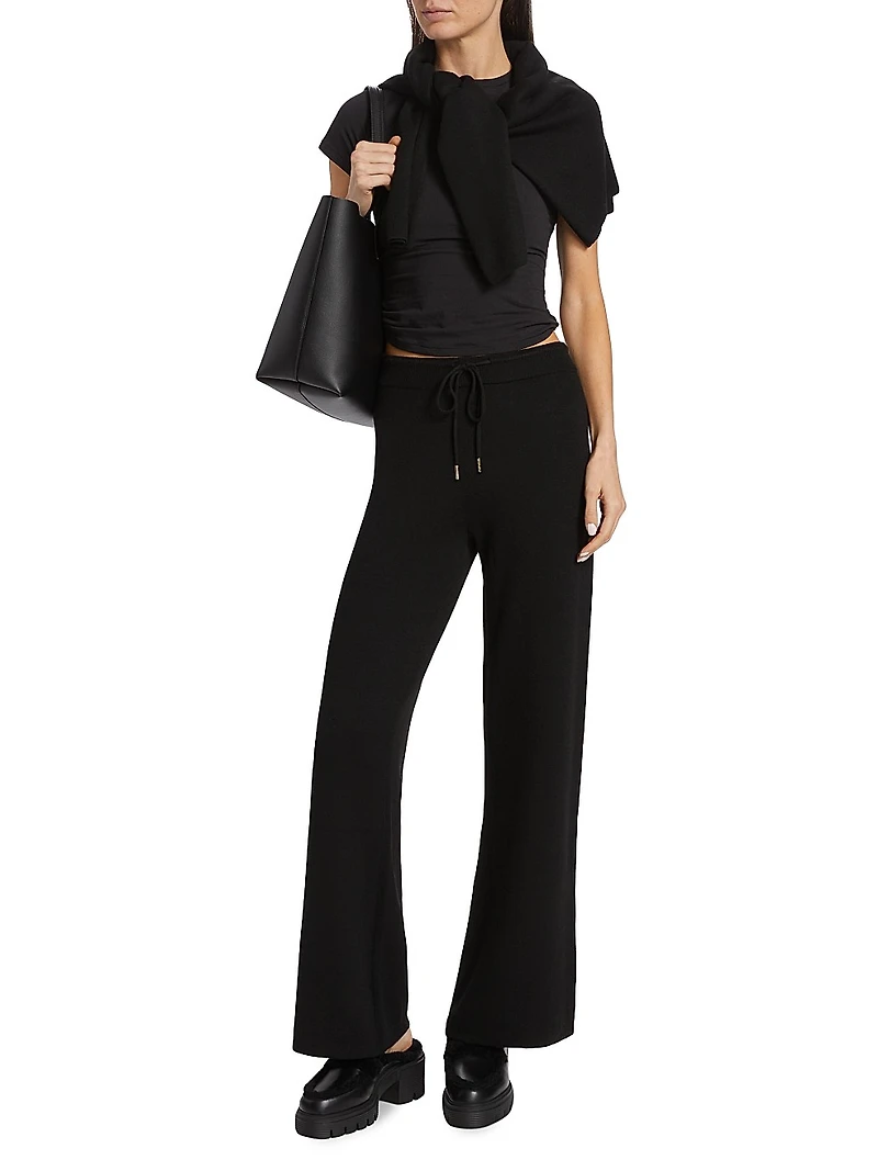 Double-Knit Wide-Leg Drawstring Pants