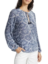Selmah Floral Burnout Long-Sleeve Blouse