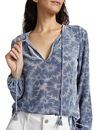 Selmah Floral Burnout Long-Sleeve Blouse