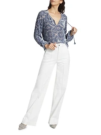 Selmah Floral Burnout Long-Sleeve Blouse