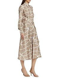 Printed Silk Collared Belted Shirtdress