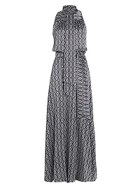 Graphic Print Silk Sleeveless Maxi Dress