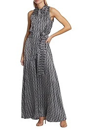 Graphic Print Silk Sleeveless Maxi Dress