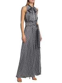 Graphic Print Silk Sleeveless Maxi Dress