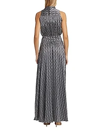 Graphic Print Silk Sleeveless Maxi Dress