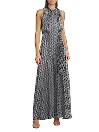 Graphic Print Silk Sleeveless Maxi Dress