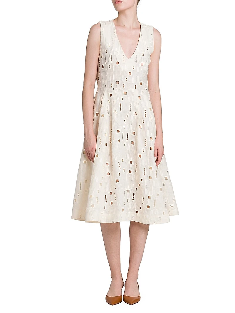 Cutout Linen Fit-&-Flare Dress