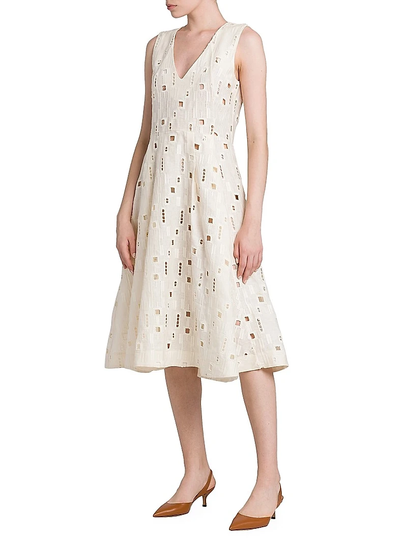 Cutout Linen Fit-&-Flare Dress