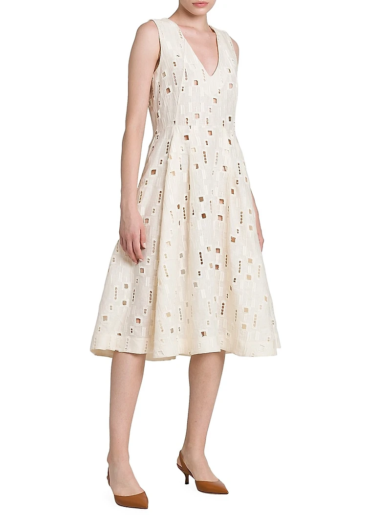 Cutout Linen Fit-&-Flare Dress