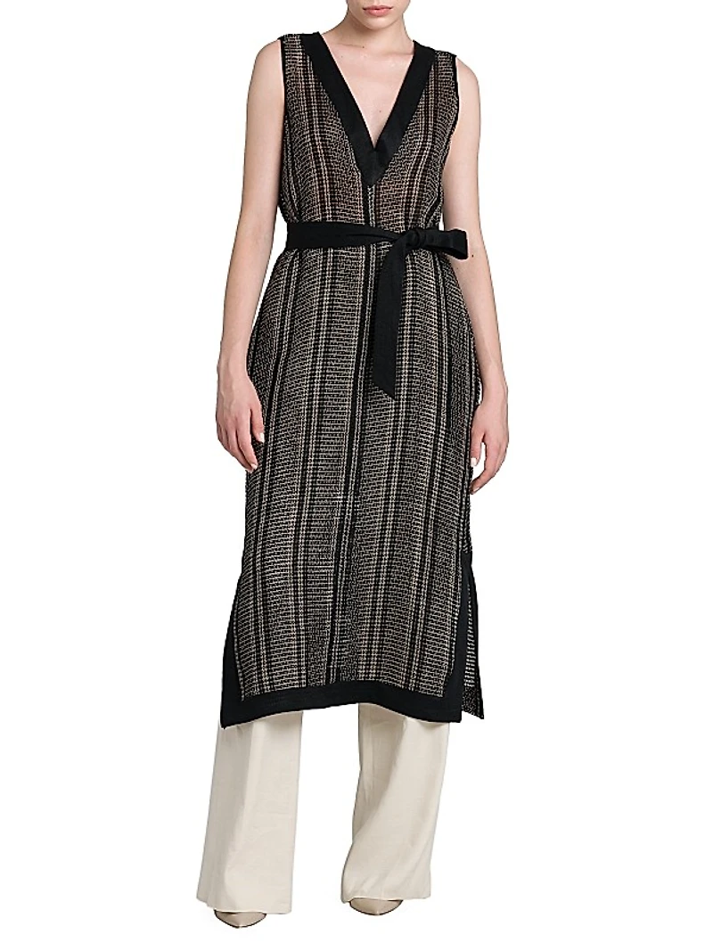 Striped Linen V-Neck Dress