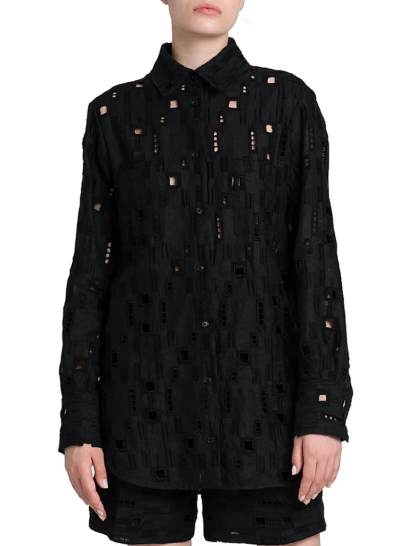 Oversized Eyelet Linen Shirt