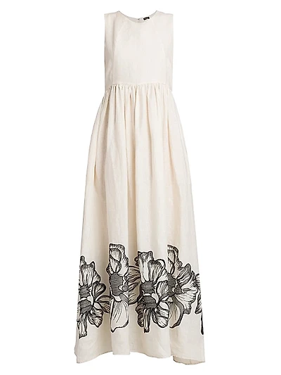 Sleeveless Floral Linen Maxi Dress