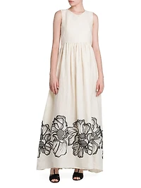 Sleeveless Floral Linen Maxi Dress